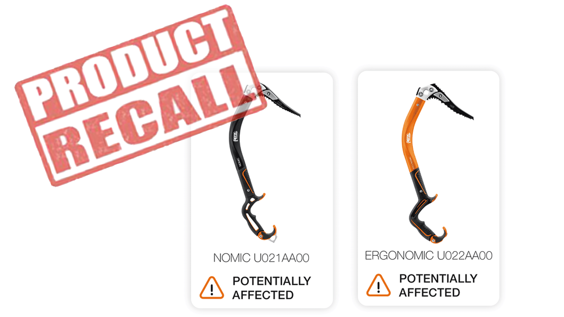 Recall of NOMIC (U021AA00) and ERGONOMIC (U022AA00) ice axes